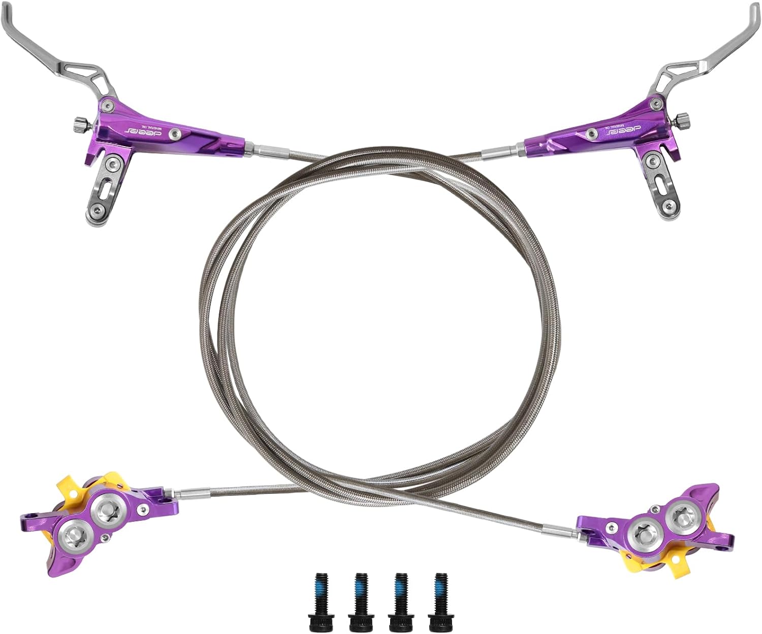 Front and Rear 4 Piston Hydraulic Disc Brake Kit, Compatible with Talaria XXX/Talaria Sting MX3/Surron Light Bee X/R MX4/Segway X160 X260/79Bike-Falcon M/E RIDE Pro SS (Purple)
