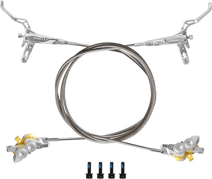 Front and Rear 4 Piston Hydraulic Disc Brake Kit, Compatible with Talaria XXX/Talaria Sting MX3/Surron Light Bee X/R MX4/Segway X160 X260/79Bike-Falcon M/E RIDE Pro SS (Purple)