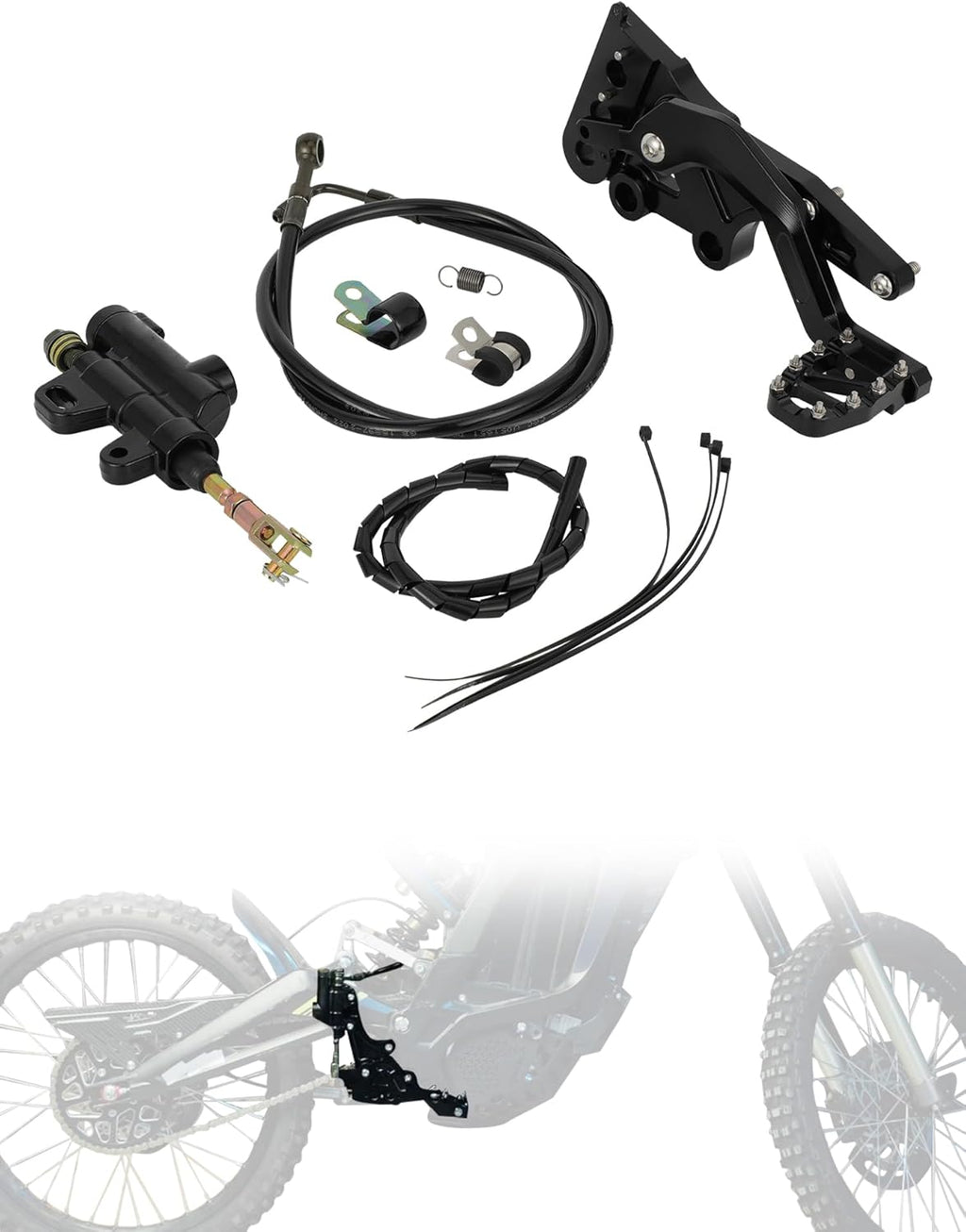 Rear Foot Brake Pedal Kit for Surron Light Bee,Hydraulic 6061 Aluminum CNC Bracket Lever with Cable for Electric Dirt Bike Sur Ron Light Bee X and S/X160/X260