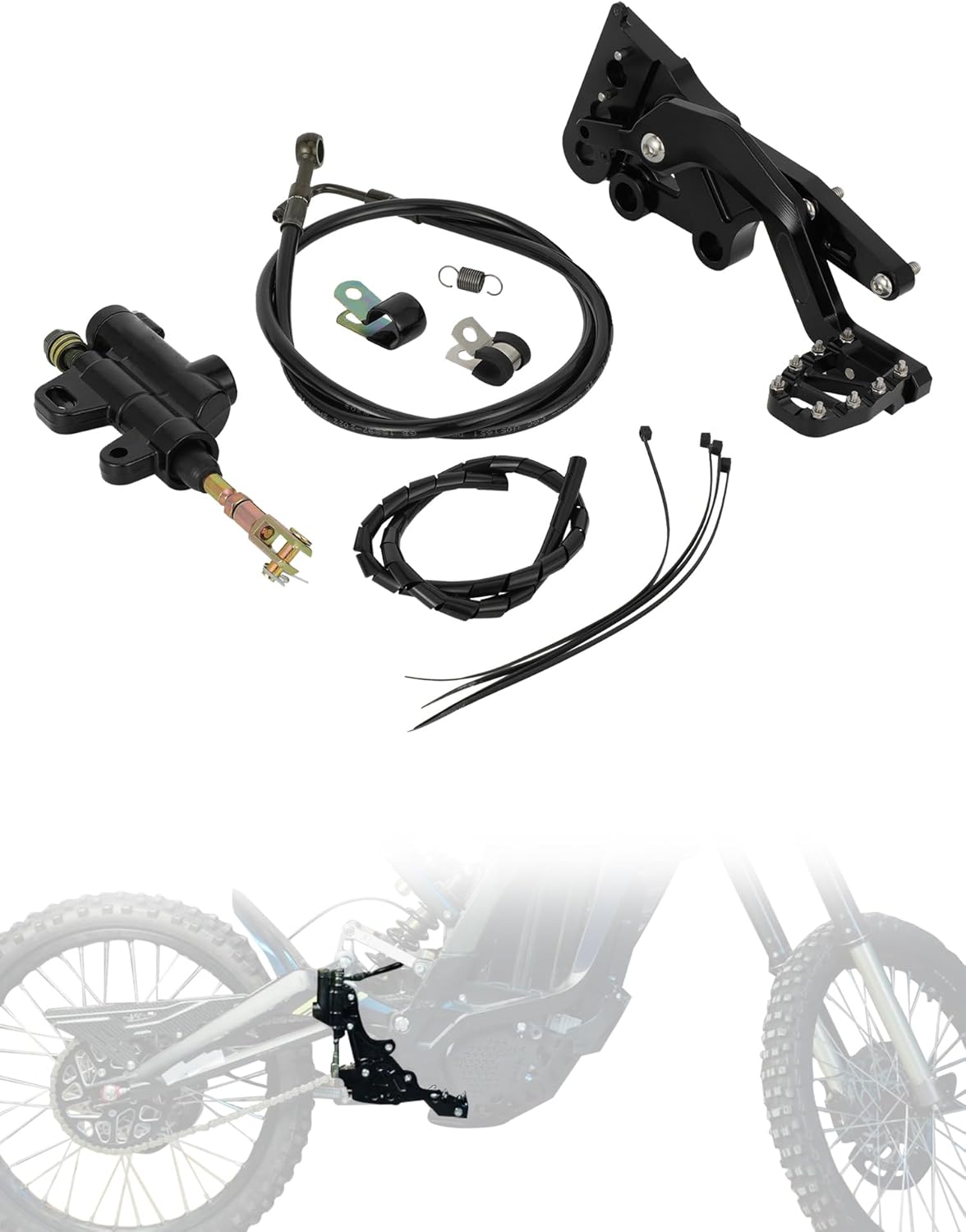 Rear Foot Brake Pedal Kit for Surron Light Bee,Hydraulic 6061 Aluminum CNC Bracket Lever with Cable for Electric Dirt Bike Sur Ron Light Bee X and S/X160/X260